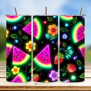 Neon Watermelon Tumbler Wrap PNG: Summer Sublimation Design (Digital Download)