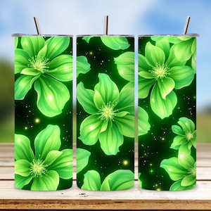 Glow In The Dark Tumbler Design, Floral 20oz Skinny Tumbler Wrap, Sublimation PNG, Straight Tumbler Template, Digital Download