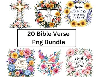 Paquete PNG floral cristiano: diseños de versículos bíblicos (descarga digital)