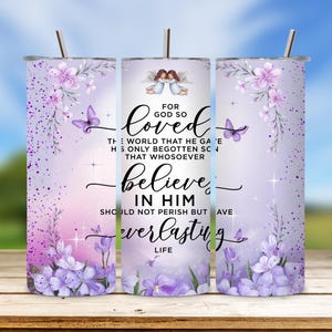 For God So Loved The World Tumbler Wrap, John 3:16 20oz Skinny Sublimation Design, Christian Bible Verse Tumbler, Digital Download, Faith