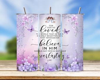 John 3:16 Tumbler Wrap, Floral Christian 20oz Skinny Design (Digital Download)