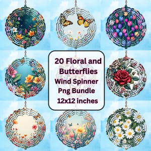 Flower Wind Spinner PNG Bundle: Butterfly & Bee Sublimation Designs (Digital Download)