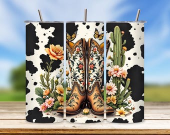 Cowgirl Boots Tumbler Wrap: Cactus and Flowers Design (Digital Download)