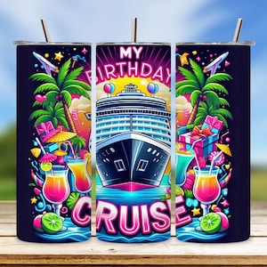 Birthday Cruise Tumbler Wrap: Watercolor Sublimation Design (Digital Download)
