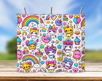 Kawaii Cartoon Tumbler Wrap: Pastel Character Sublimation (Digital Download)