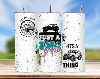 4x4 Girl Tumbler Wrap, Off Road Truck Girl 20oz Skinny Tumbler Design, Funny Splatter Sublimation Png, Seamless Tumbler Download