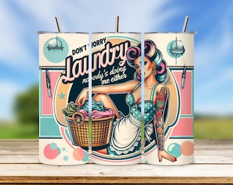 Sarcastic Retro Housewife Tumbler Wrap, Sassy 20oz Skinny Tumbler Sublimation, Tattooed Woman Tumbler Design, Seamless Digital Download PNG