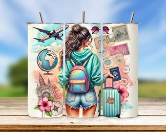 Travel Girl Becher Wrap: Summer Vacay Design (20 Unzen digitaler Download)