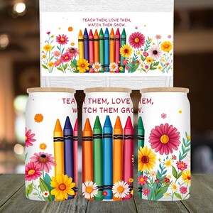 Teacher Appreciation Tumbler Wrap PNG: Crayon & Floral Design (Digital Download)