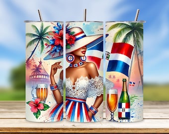 Puerto Rican Girl Tumbler Wrap: Beach Vacation PNG (Digital Download)