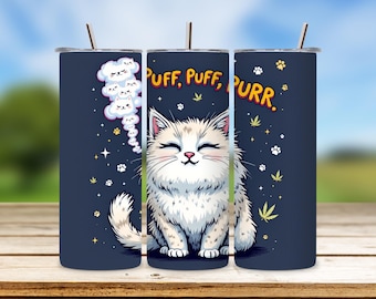 Envoltorio para vaso de gato fumador, diseño de marihuana azul (descarga digital)