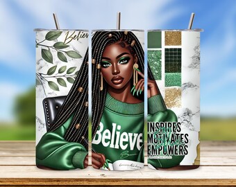 Black Woman Art Tumbler Wrap: Positive Affirmations PNG (Digital Download)