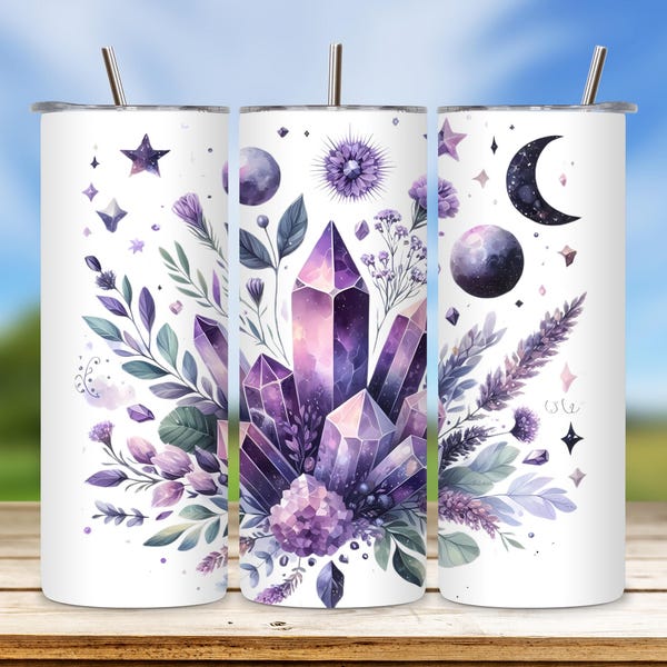 Amethyst Crystal Tumbler Design: 20oz Skinny Sublimation Wrap (PNG Download)
