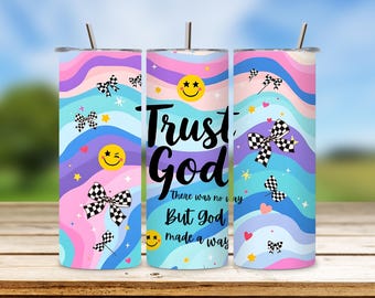 Christian Tumbler Wrap PNG: Retro Smile, Trust God (Digital Download)