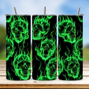 Glow In The Dark Skull Tumbler Wrap PNG: Gothic Sublimation (Digital Download)