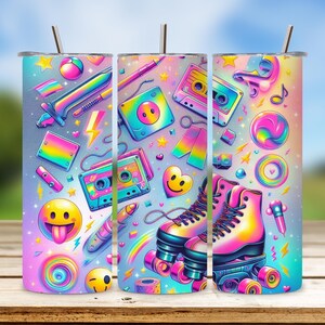 Retro 80s Tumbler Wrap, 80s Baby Skinny Tumbler Design, Nostalgic Tumbler PNG, Sublimation Tumbler Wrap, Digital Download, Neon Aesthetic