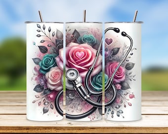 Floral Nurse Tumbler Wrap: Butterfly Sublimation Design (Digital Download)