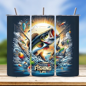 Fishing Life Tumbler Wrap: Bass Fish Sublimation Design (Digital Download)