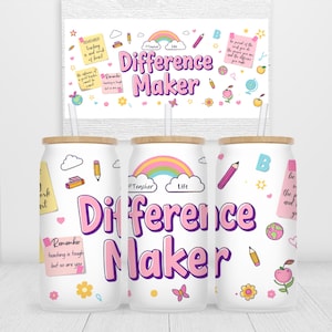 Retro Teacher Cup Wrap: Groovy 16oz Libbey Can Design (PNG Download)