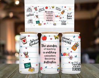 Teacher Tumbler Wrap PNG: 16oz Libbey Glass Design (Digital Download)