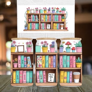 Bookish Bookshelf 16oz Glass Can Wrap: PNG Sublimation Design (Digital File)