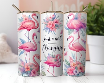 Pink Flamingo Tumbler Wrap PNG: 20oz Skinny Sublimation Design (Digital Download)