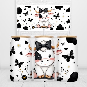 Emballage de verre vache PNG, vache modèle Libbey Glass Design, 16 oz verre peut envelopper, modèle de sublimation, téléchargement numérique PNG Design