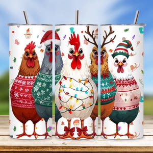 Festive Christmas Chickens PNG, Holiday Rooster Tumbler Design, Cute Santa Hat Chicken Sublimation, Xmas Chicken Clipart for Tumblers