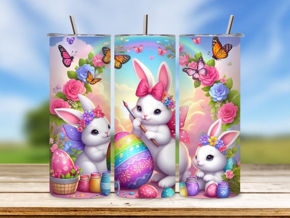Easter Bunny Tumbler Wrap PNG: 20 oz Skinny Sublimation (Digital Download)