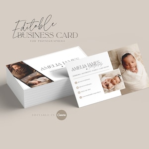 Biglietto da visita modificabile per fotografi appena nati, modello biglietto da visita fotografico, marketing fotografico, modello modificabile Canva