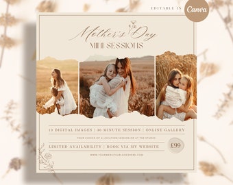 Mother&#39;s Day Mini Sessions Template, Mama and Me Minis, Photography Marketing, Family Mini Sessions Template, Canva Editable Template