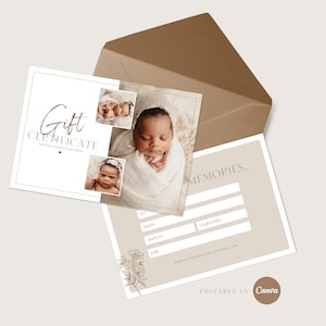 Plantilla de certificado de regalo de fotografía, plantilla de tarjeta de regalo de fotografía, plantilla de vale, marketing de fotografía, plantilla editable de Canva