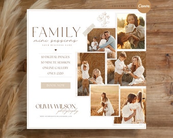 Family Mini Sessions Template, Mama and Me Minis, Photography Marketing, Boho Social Media Template, Canva Editable Template