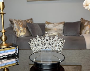 Silver Quinceañera Tiara, Crystal Bridal Crown