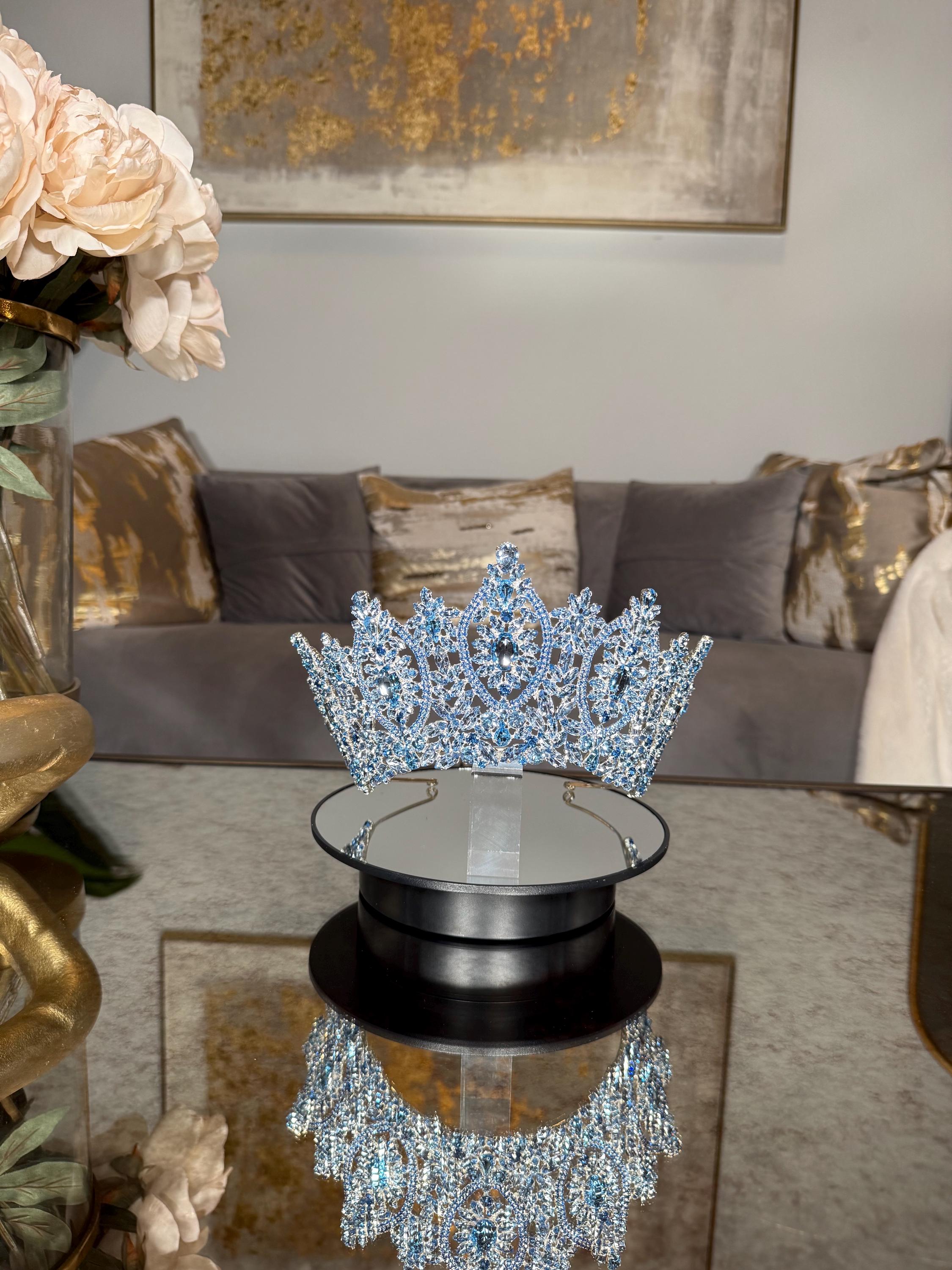 Baby Blue And Silver Quinceañera Crown Bridal Tiara