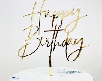 Happy Birthday Cake Topper - A0194 Mirror Gold Acrylic Celebration Decor - View #6