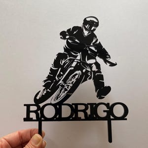 Custom Motocross Cake Topper with Name – Dirt Bike Rider Birthday Decoration – Personalized Motorcycle Acrylic Cake Topper Biker Party Decor