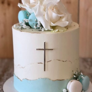 Cross Cake Charm | Baptism Cake Charm | Christening Acrylic Cross Charm | Elegant Dainty Cross Cake Decoration | Mirror Gold Cross