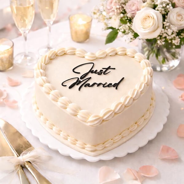 Just Married Cake Charm | Phrase Acrylic Charm | Two Line Wedding Acrylic Cake Charm