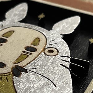 Totoro x No-Face Ghibli Tarot Card – Handmade 3D Wood Art | Mini Wall Decor | Mystical Miyazaki Gift | Studio Ghibli Fan Gift