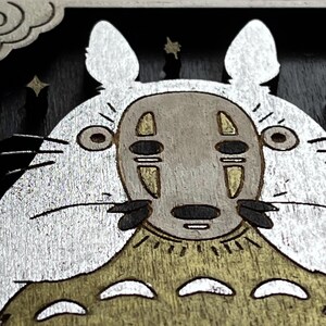 Totoro x No-Face Ghibli Tarot Card – Handmade 3D Wood Art | Mini Wall Decor | Mystical Miyazaki Gift | Studio Ghibli Fan Gift