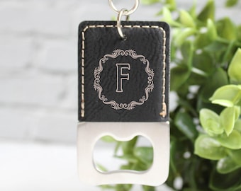 Personalized Leatherette Keychain Bottle Opener, Custom Bottle Opener Key Chain, Vegan Leather Gift, Monogrammed Key Fob, Coworker Gifts