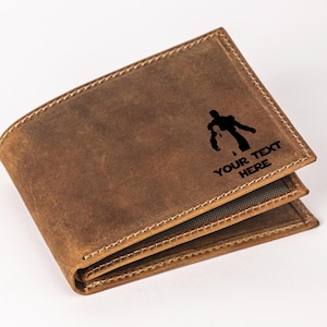 Billetera de cuero con tres pliegues de Marvel, billetera personalizada de Los Vengadores, billetera personalizada para hombre, cuero genuino, billetera grabada personalizada, regalo de Los Vengadores
