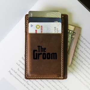 Godfather The Groom Card Holder, Minimalist Leather Card Holder, Groomsmen Gifts, Custom Leather Card Holder, Personalized Money Clip