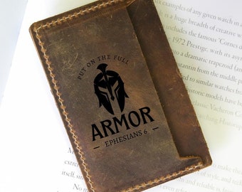 Christian Leather Card Holder, Genuine Leather Money Clip, Bible Verse Wallet, Christian Gift, Engraved Leather Card Holder, Religious Gift