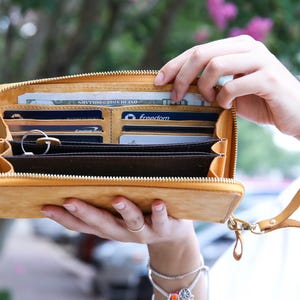 Cartera de mujer con flor de nacimiento personalizada, cuero genuino, monedero de cuero con cremallera, regalo de cumpleaños personalizado, billetera de regalo para mamá, billetera de mujer