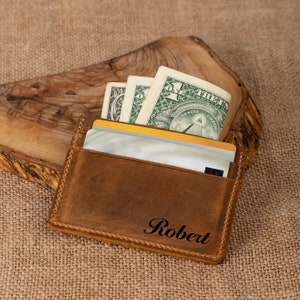 Titular de la tarjeta de cuero personalizado, billetera minimalista del titular de la tarjeta, regalo del día del padre, regalo del titular de la tarjeta delgada, regalo para él, billetera de cuero genuino
