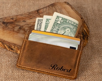 Custom Leather Card Holder, Minimalist Card Holder Wallet, Father's Day Gift, Slim Card Holder Gift, Gift For Him, Genuine Leather Wallet