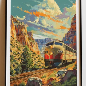 Vintage Train Wall Art, Retro Railroad Print, Scenic Travel Poster, Classic Locomotive Artwork, Western Landscape Decor, Train Lover Gift