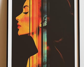 Impresión artística de silueta de mujer de neón / Arte pop moderno (descarga digital)